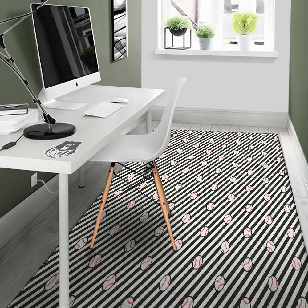 Baseball Black Striped Print Pattern Floor Mat-grizzshop