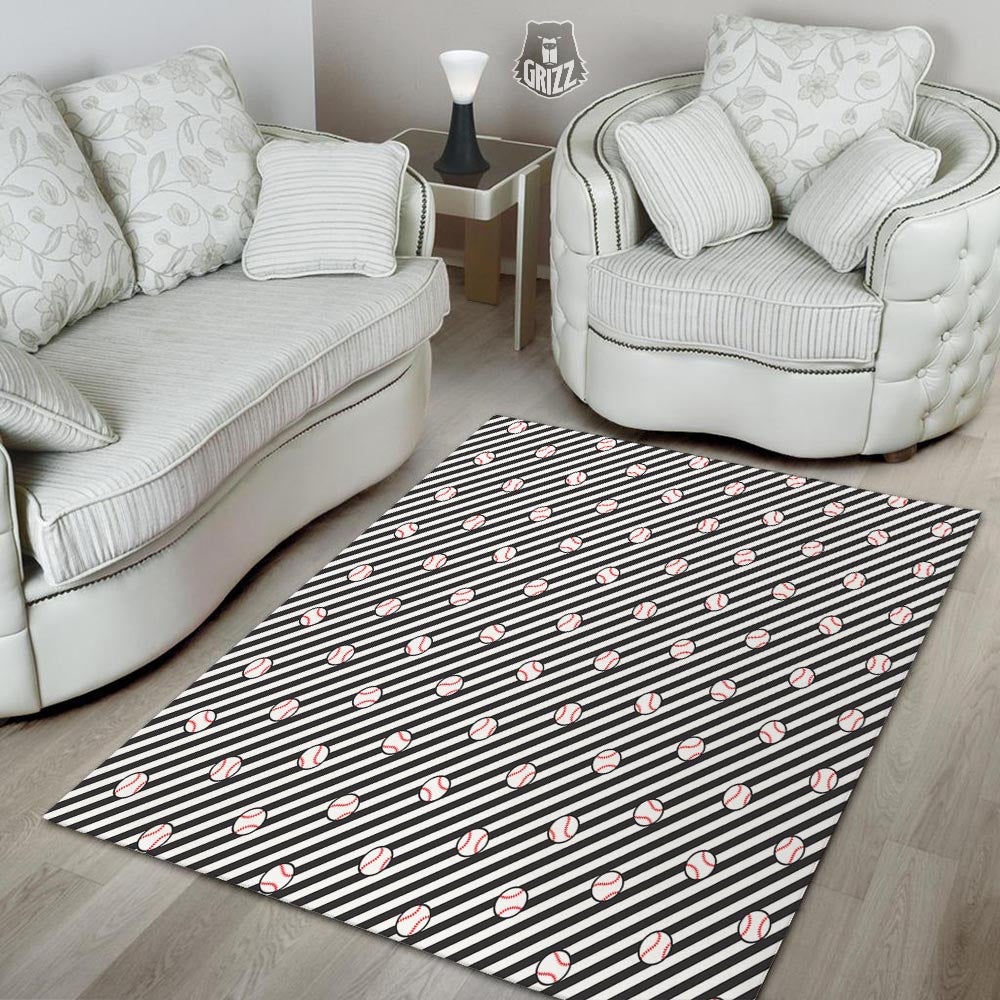 Baseball Black Striped Print Pattern Floor Mat-grizzshop