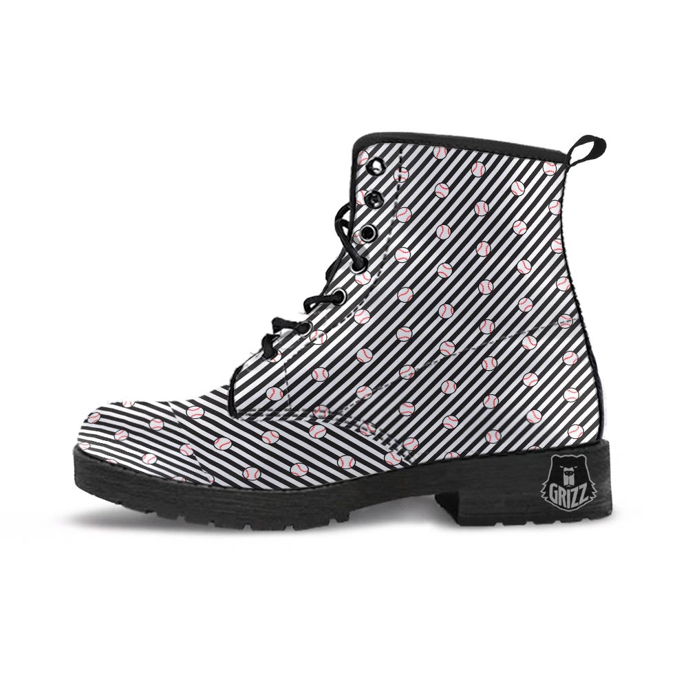 Baseball Black Striped Print Pattern Leather Boots-grizzshop