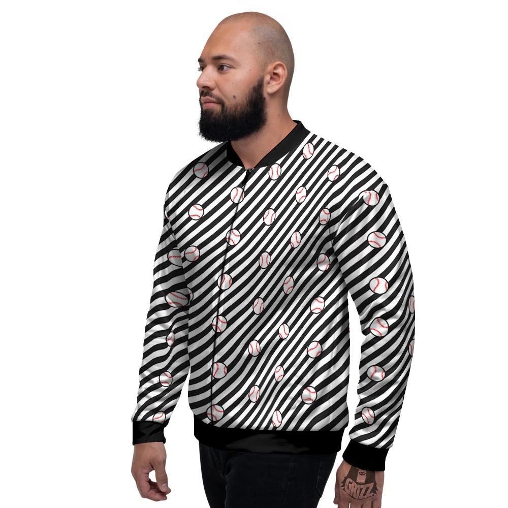 Baseball Black Striped Print Pattern Men's Bomber Jacket-grizzshop