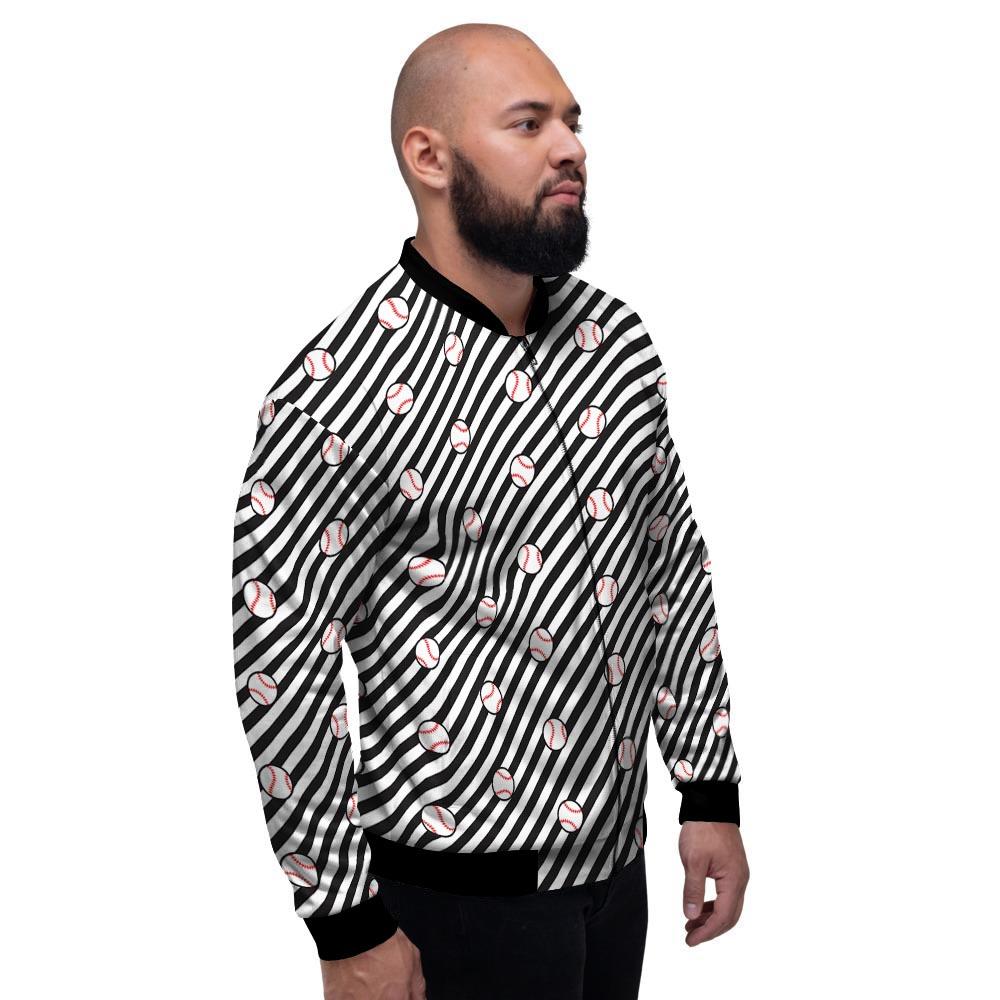 Baseball Black Striped Print Pattern Men's Bomber Jacket-grizzshop