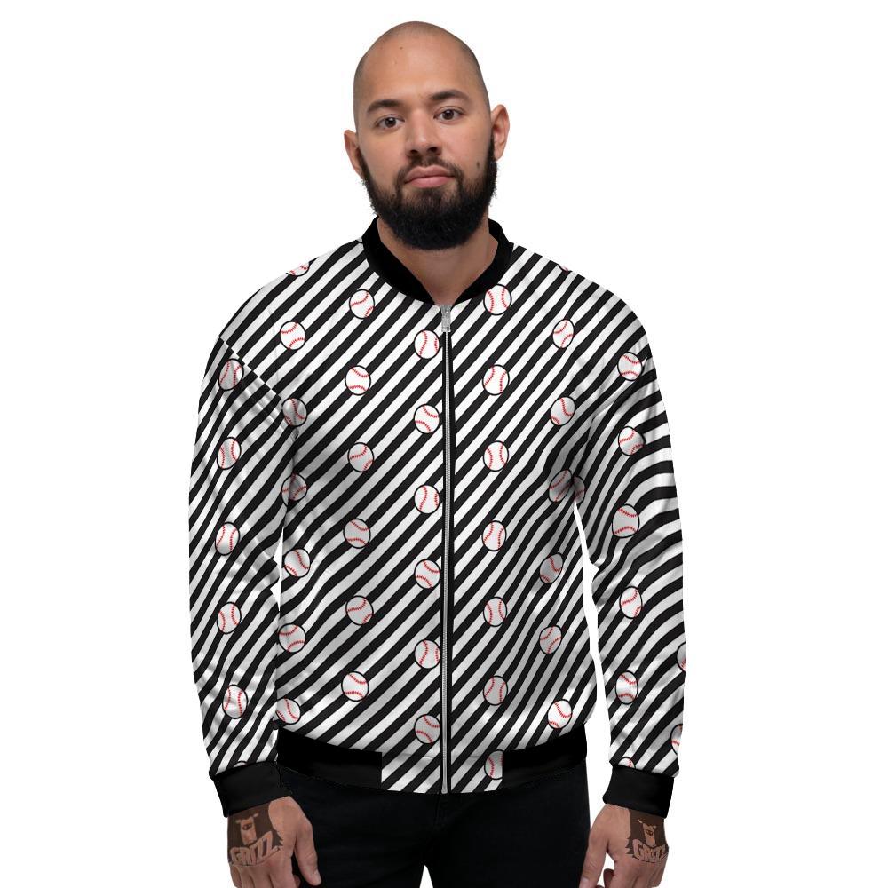 Baseball Black Striped Print Pattern Men's Bomber Jacket-grizzshop