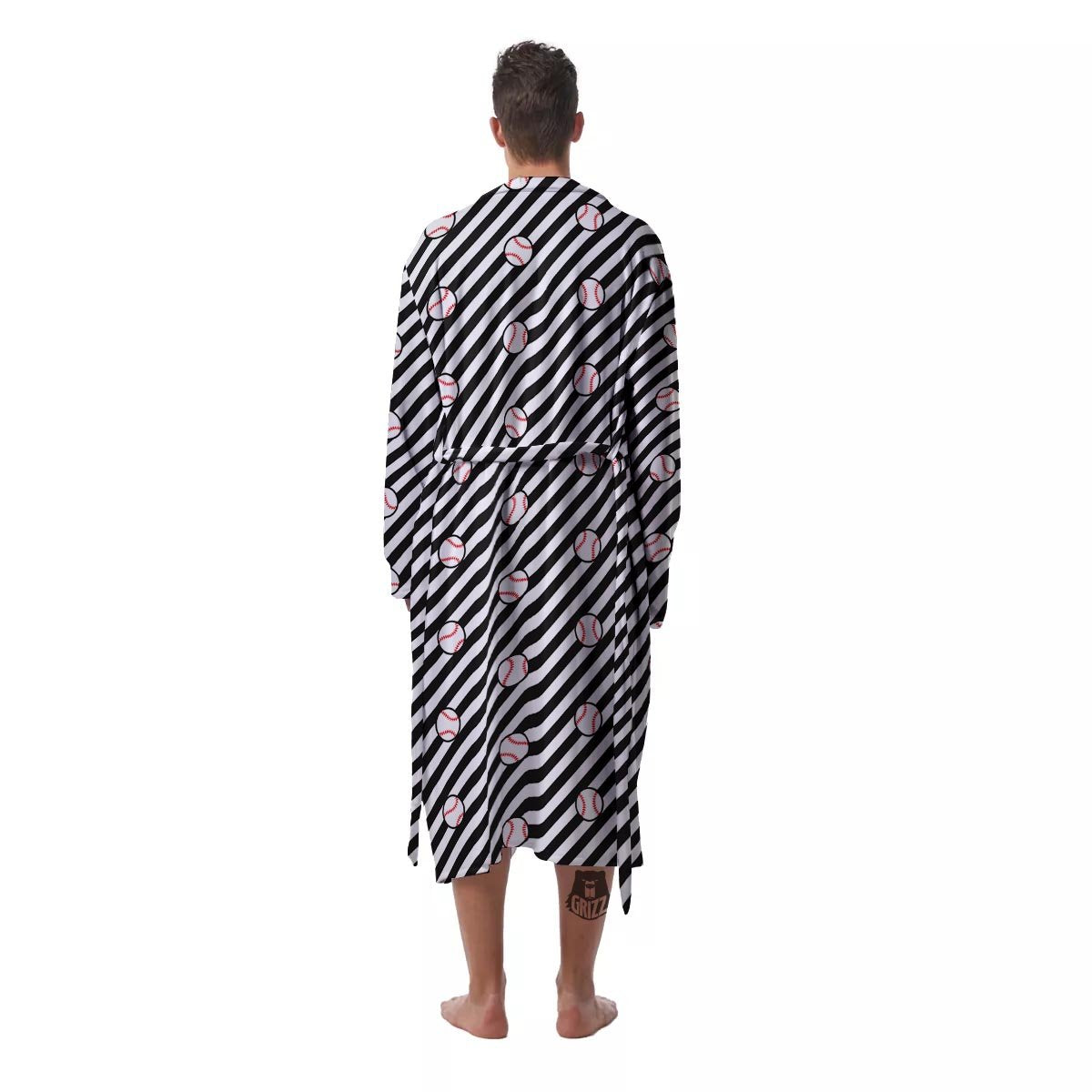 Baseball Black Striped Print Pattern Men's Robe-grizzshop