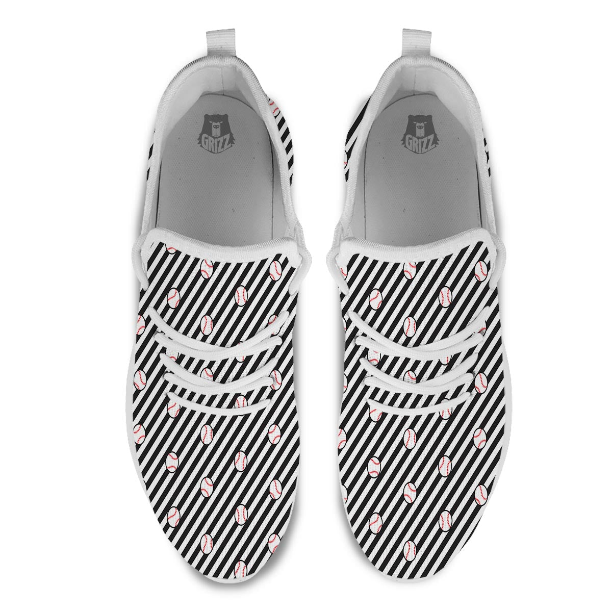 Baseball Black Striped Print Pattern White Athletic Shoes-grizzshop