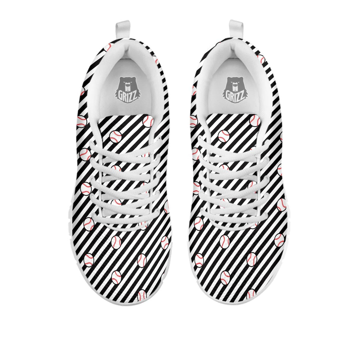 Baseball Black Striped Print Pattern White Sneaker-grizzshop