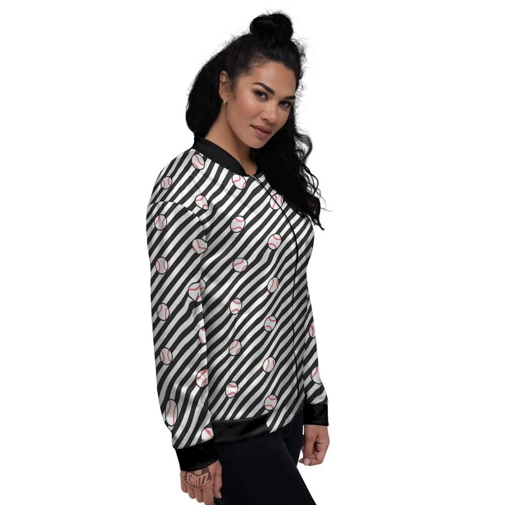 Baseball Black Striped Print Pattern Women's Bomber Jacket-grizzshop