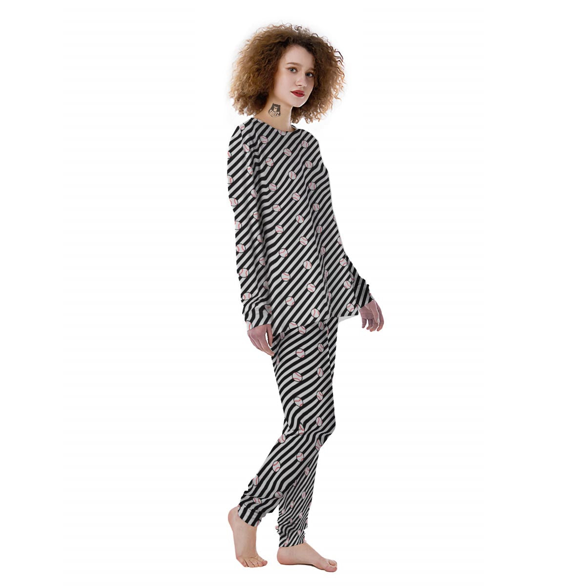 Baseball Black Striped Print Pattern Women's Pajamas-grizzshop