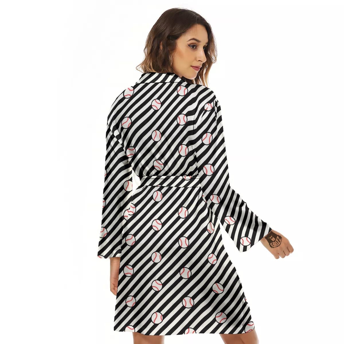 Baseball Black Striped Print Pattern Women's Robe-grizzshop
