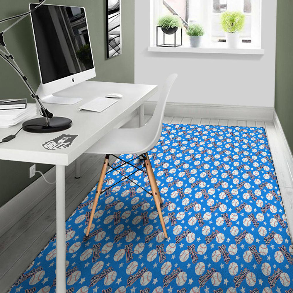 Baseball Blue Print Pattern Floor Mat-grizzshop