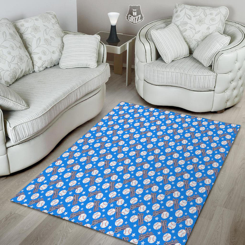 Baseball Blue Print Pattern Floor Mat-grizzshop