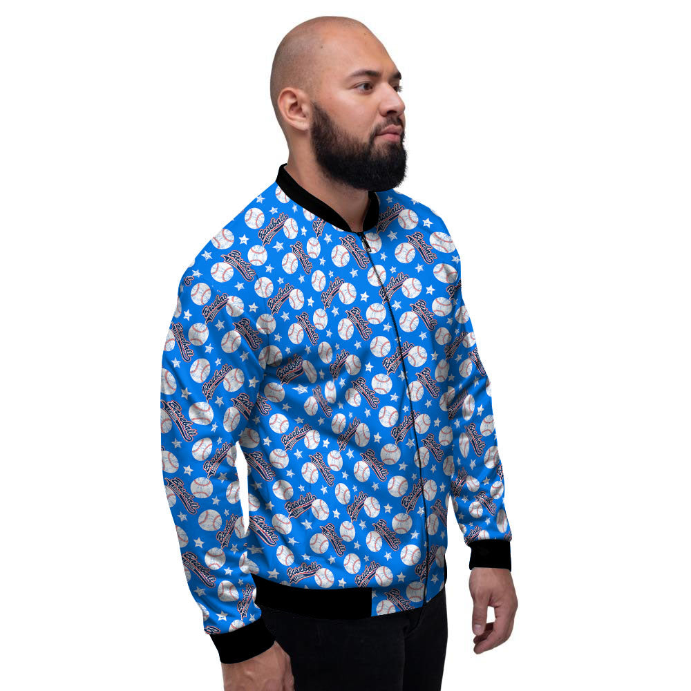 Baseball Blue Print Pattern Men's Bomber Jacket-grizzshop