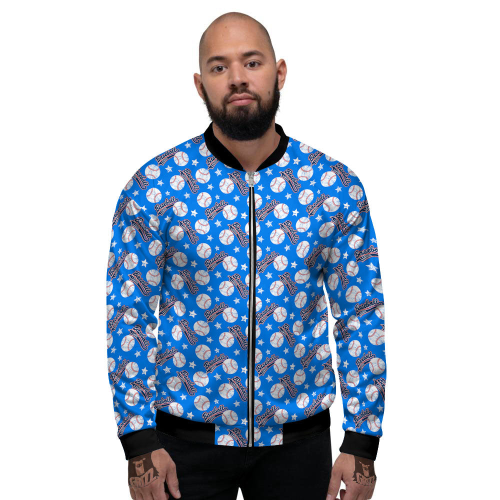 Baseball Blue Print Pattern Men's Bomber Jacket-grizzshop