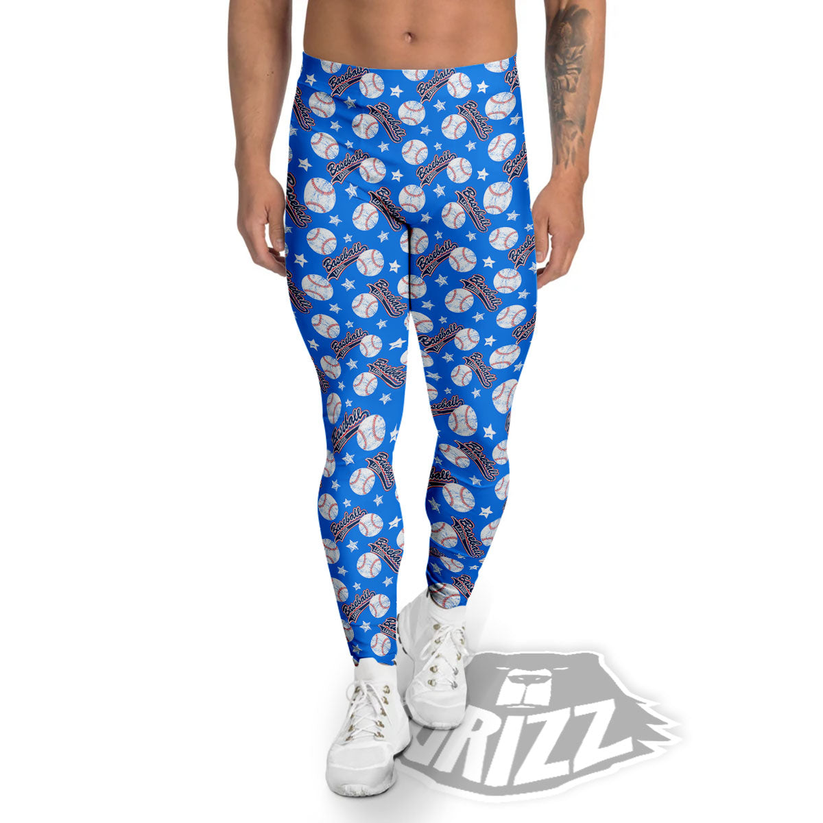 Baseball Blue Print Pattern Men's Leggings-grizzshop