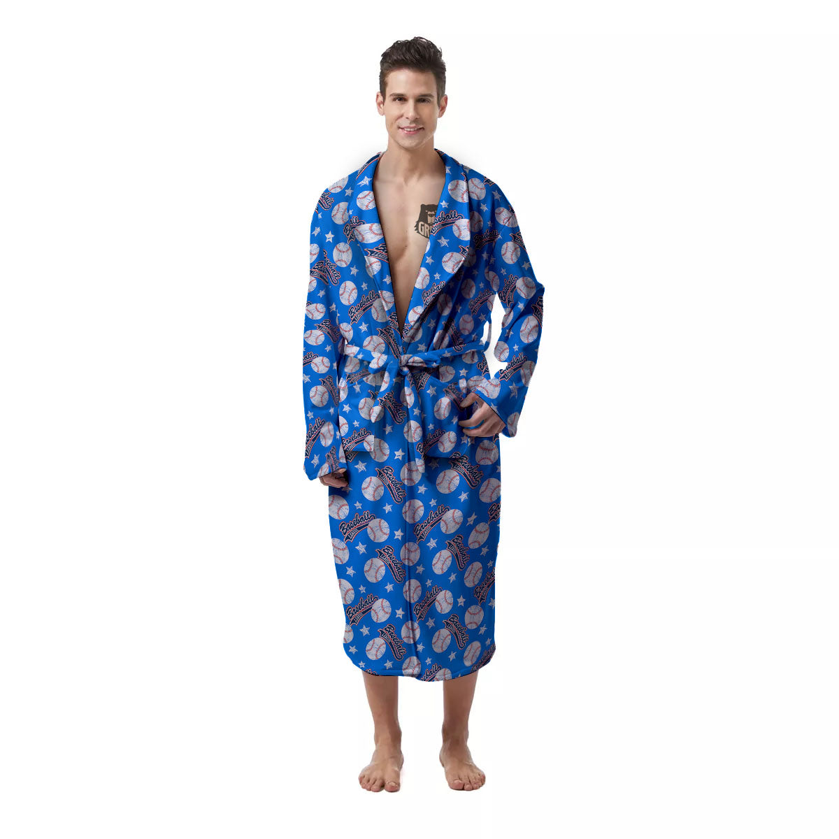 Baseball Blue Print Pattern Men's Robe-grizzshop