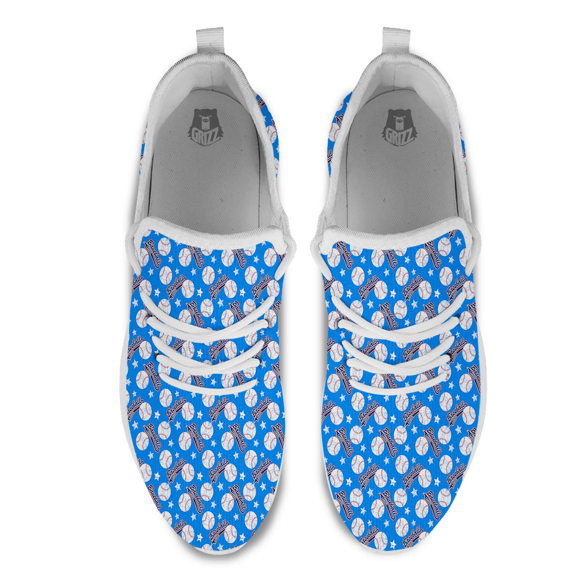 Baseball Blue Print Pattern White Athletic Shoes-grizzshop