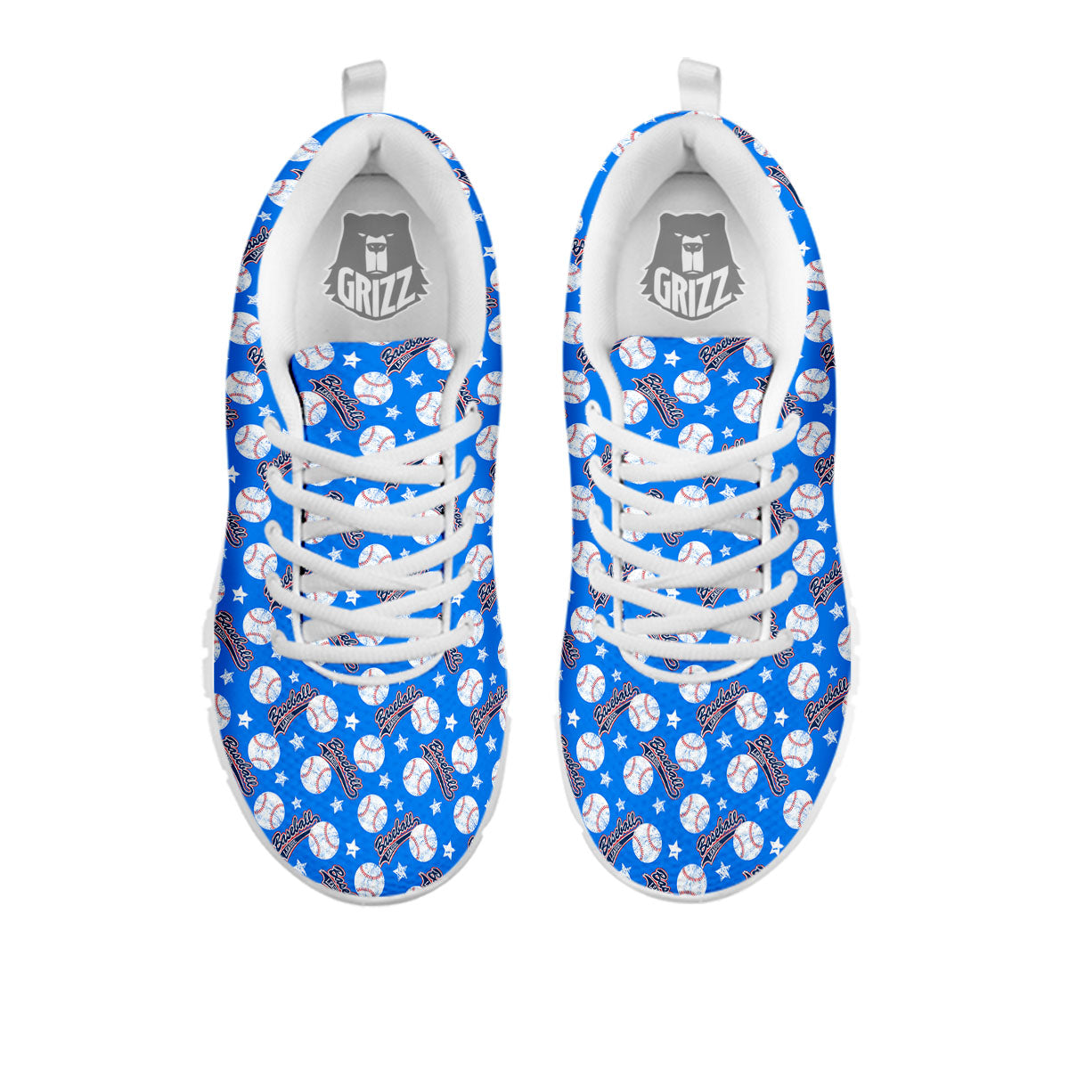 Baseball Blue Print Pattern White Sneaker-grizzshop