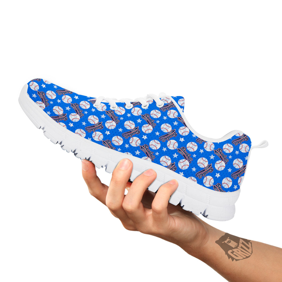Baseball Blue Print Pattern White Sneaker-grizzshop