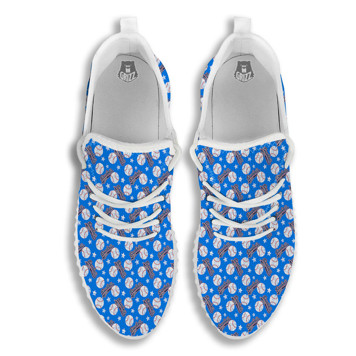 Baseball Blue Print Pattern White Walking Shoes-grizzshop