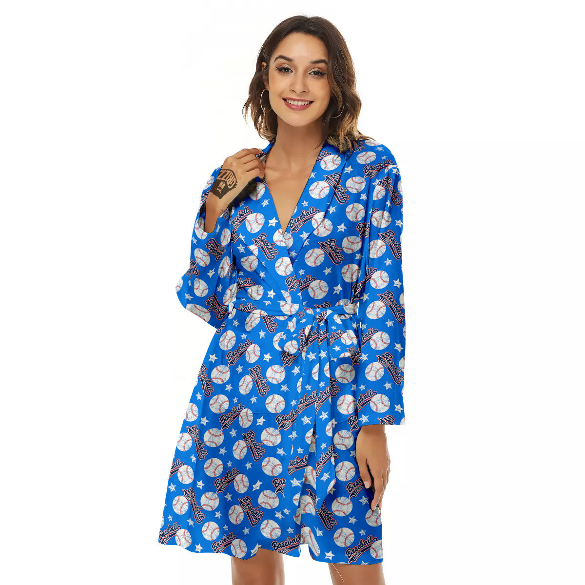 Baseball Blue Print Pattern Women's Robe-grizzshop