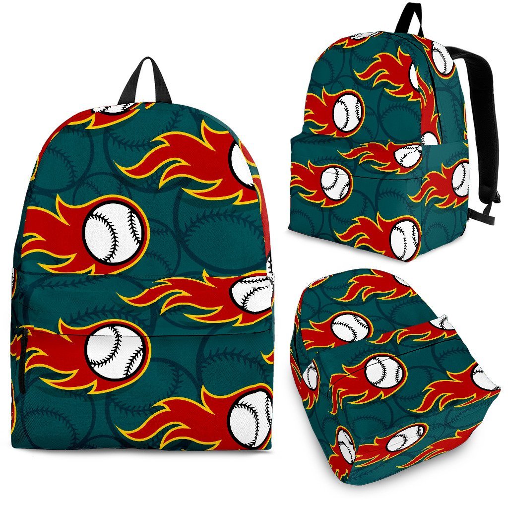 Baseball Fire Pattern Print Backpack-grizzshop