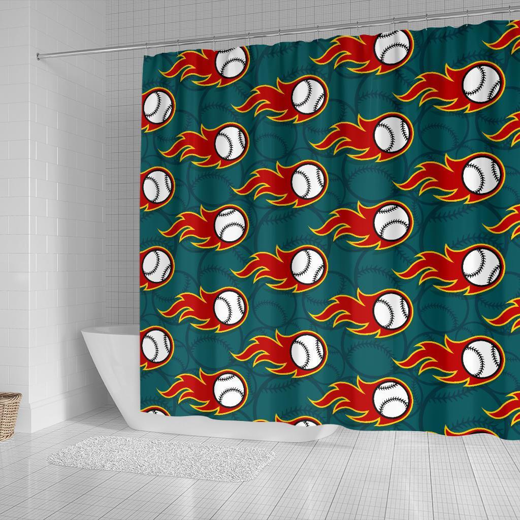 Baseball Fire Pattern Print Bathroom Shower Curtain-grizzshop