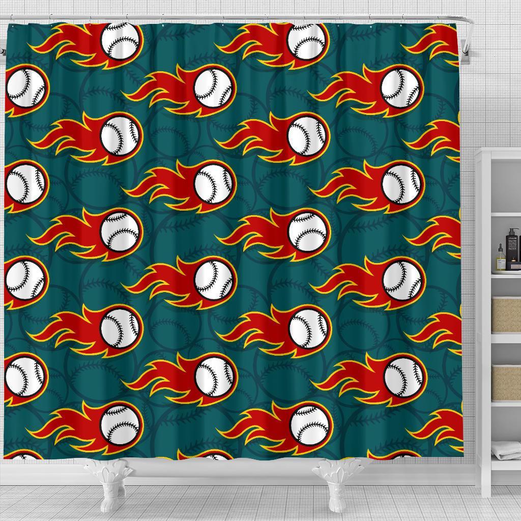 Baseball Fire Pattern Print Bathroom Shower Curtain-grizzshop