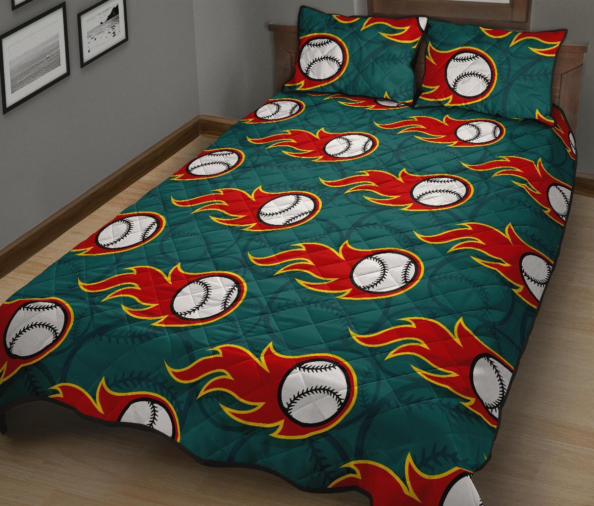 Baseball Fire Pattern Print Bed Set Quilt-grizzshop