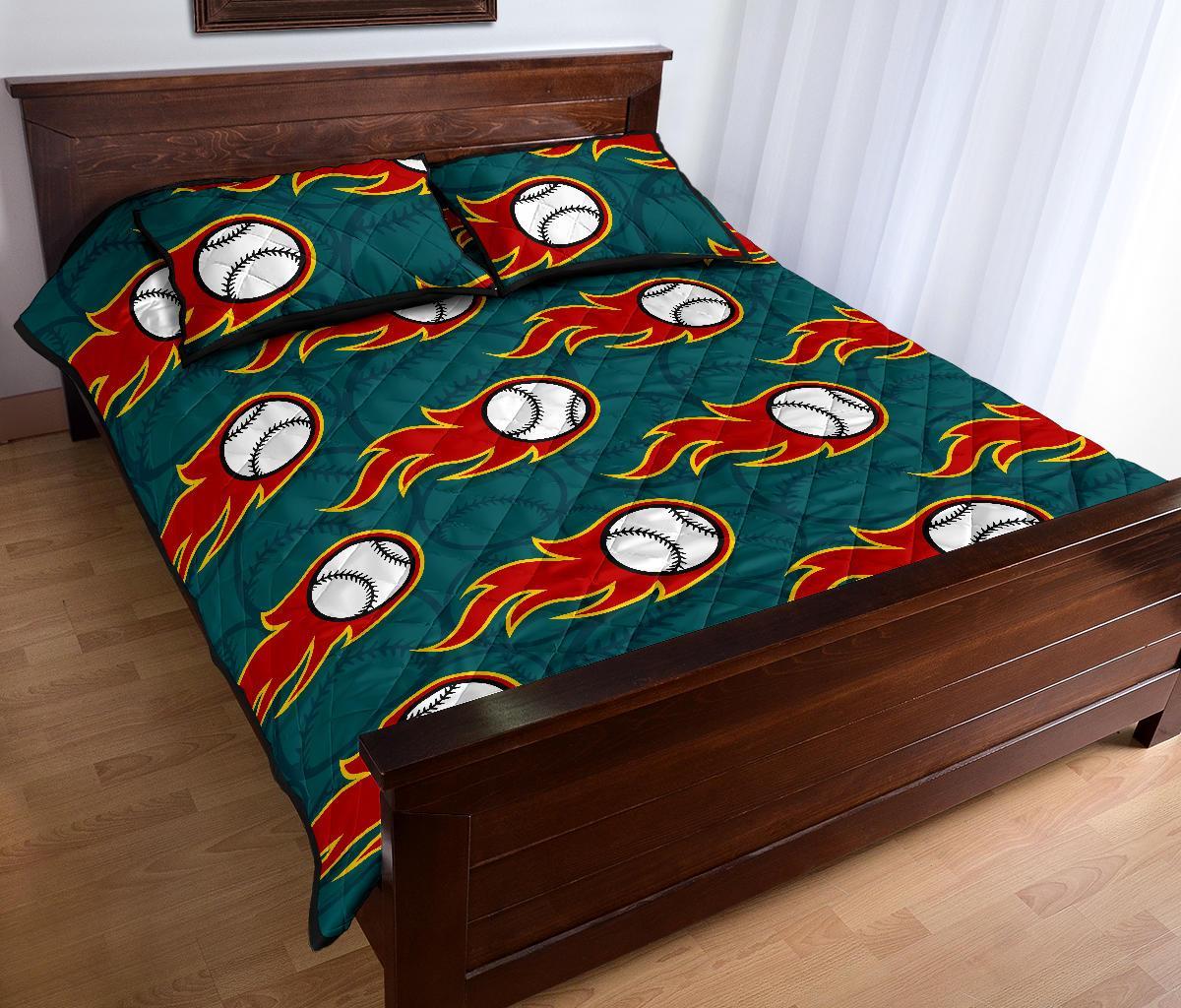 Baseball Fire Pattern Print Bed Set Quilt-grizzshop