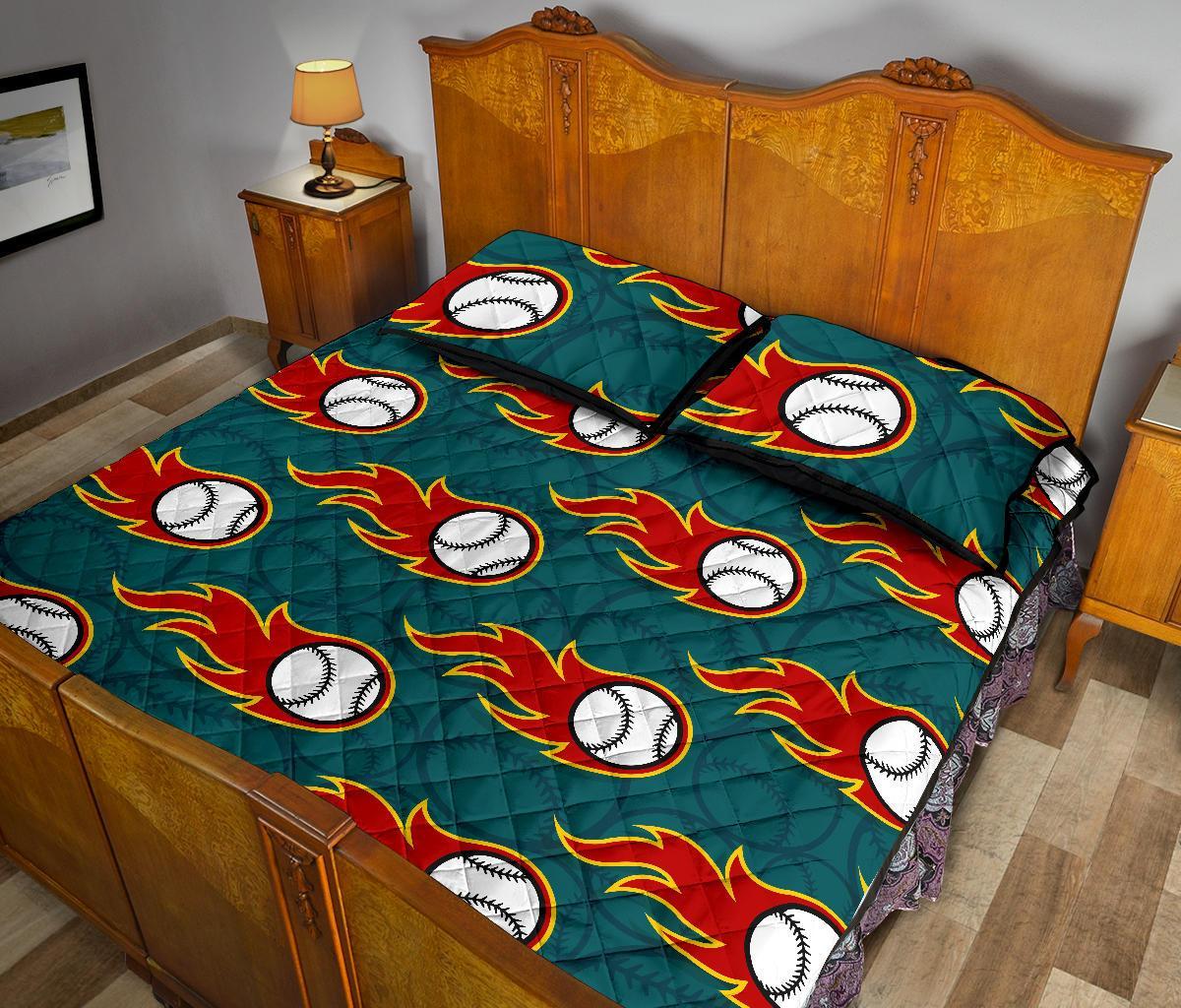 Baseball Fire Pattern Print Bed Set Quilt-grizzshop