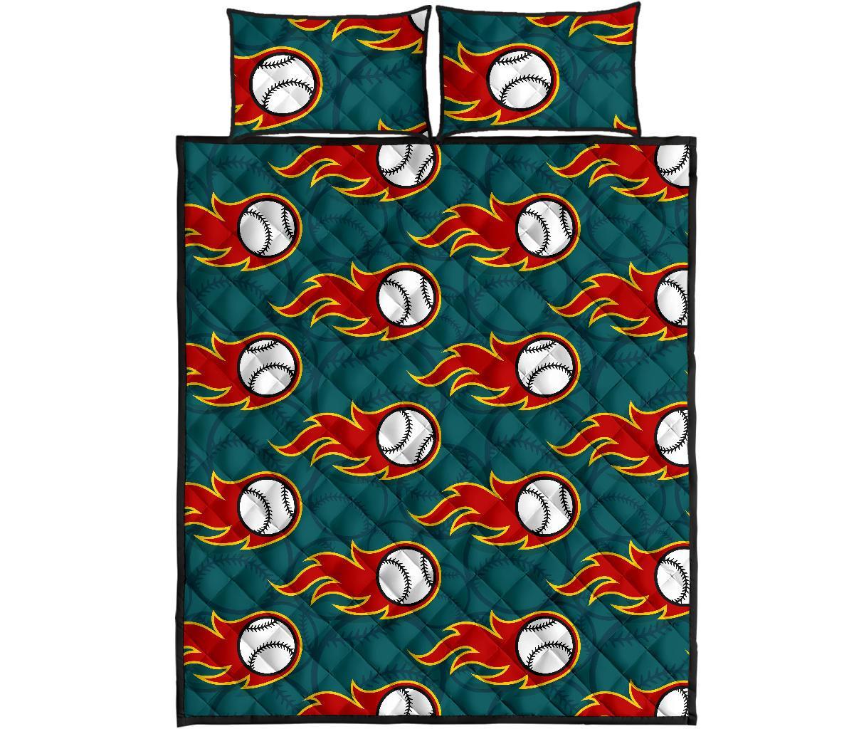 Baseball Fire Pattern Print Bed Set Quilt-grizzshop