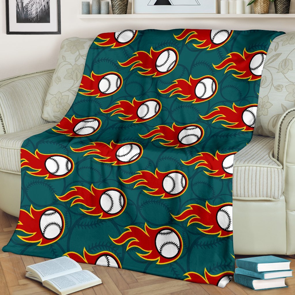 Baseball Fire Pattern Print Blanket-grizzshop