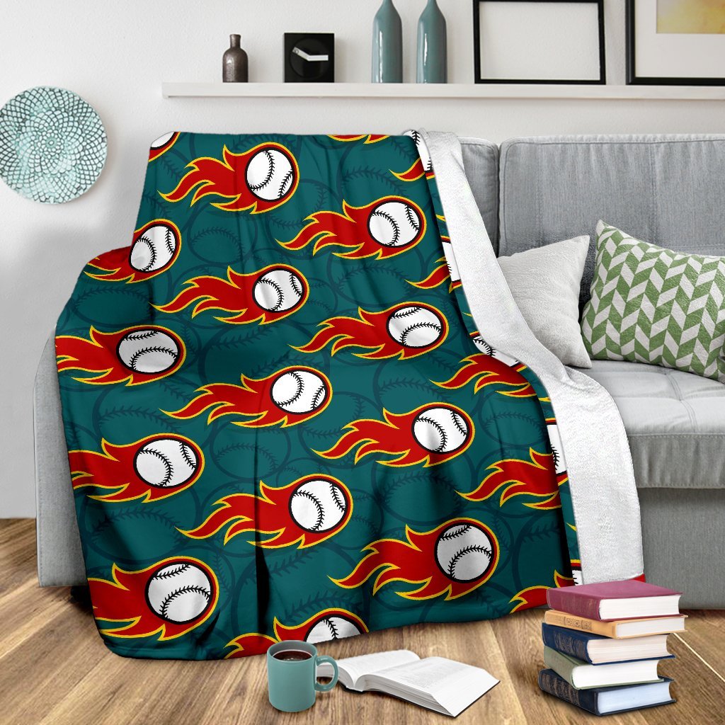 Baseball Fire Pattern Print Blanket-grizzshop