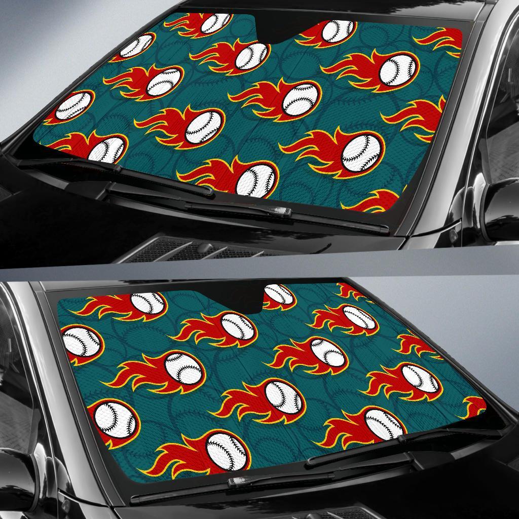 Baseball Fire Pattern Print Car Sun Shade-grizzshop