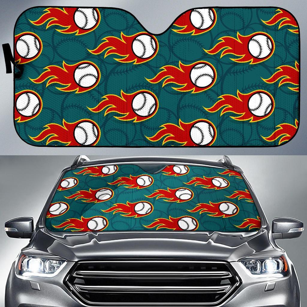 Baseball Fire Pattern Print Car Sun Shade-grizzshop