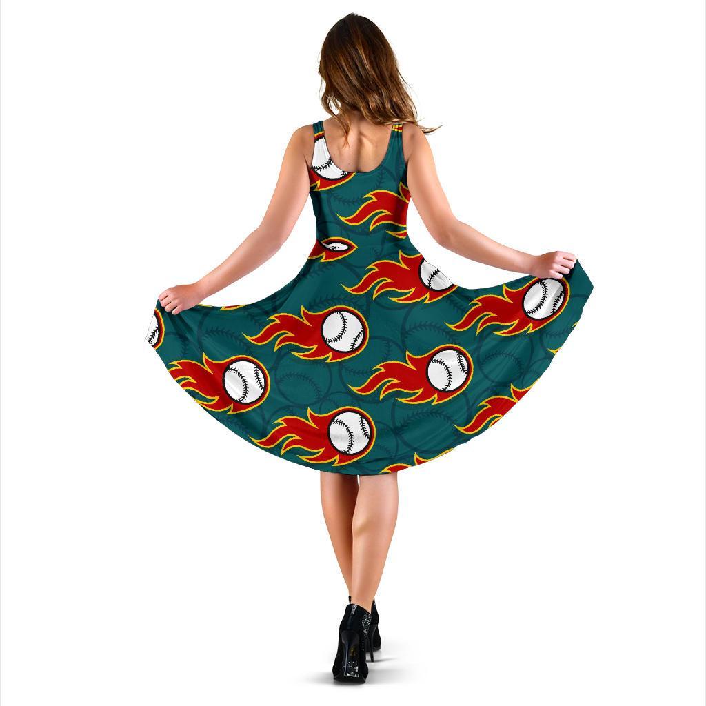 Baseball Fire Pattern Print Dress-grizzshop