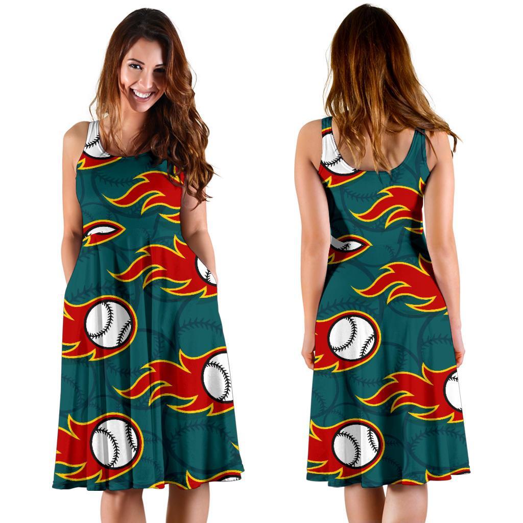 Baseball Fire Pattern Print Dress-grizzshop