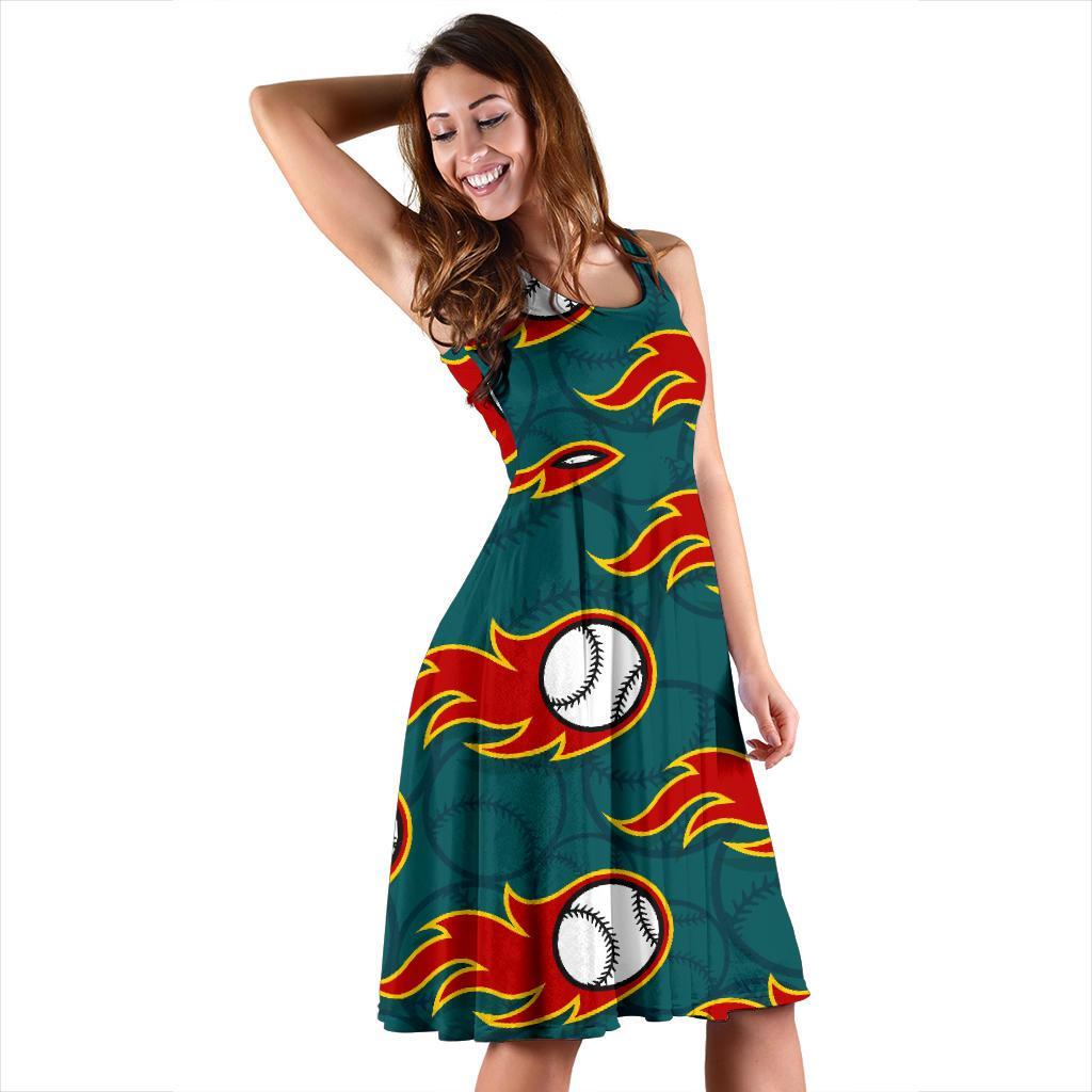 Baseball Fire Pattern Print Dress-grizzshop