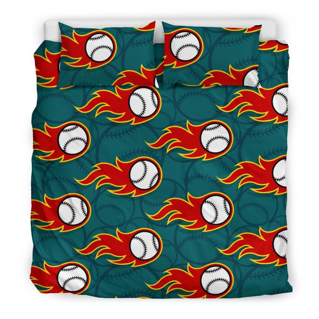 Baseball Fire Pattern Print Duvet Cover Bedding Set-grizzshop