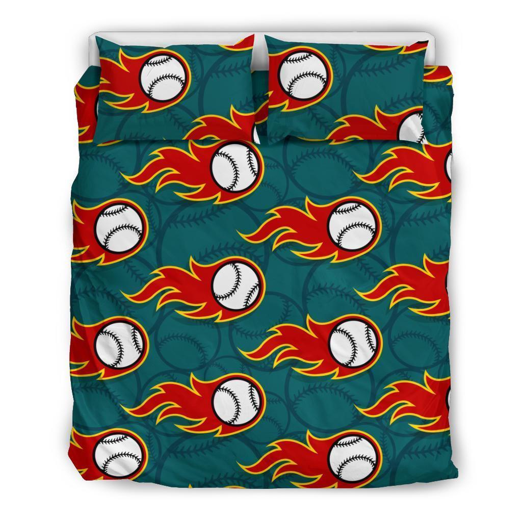 Baseball Fire Pattern Print Duvet Cover Bedding Set-grizzshop