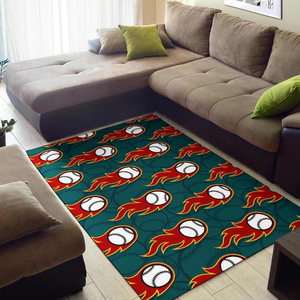 Baseball Fire Pattern Print Floor Mat-grizzshop