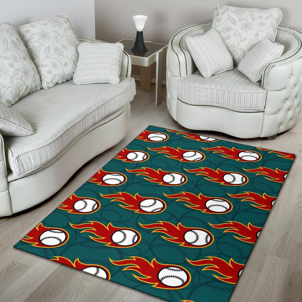 Baseball Fire Pattern Print Floor Mat-grizzshop