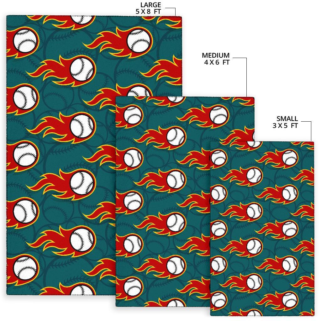 Baseball Fire Pattern Print Floor Mat-grizzshop