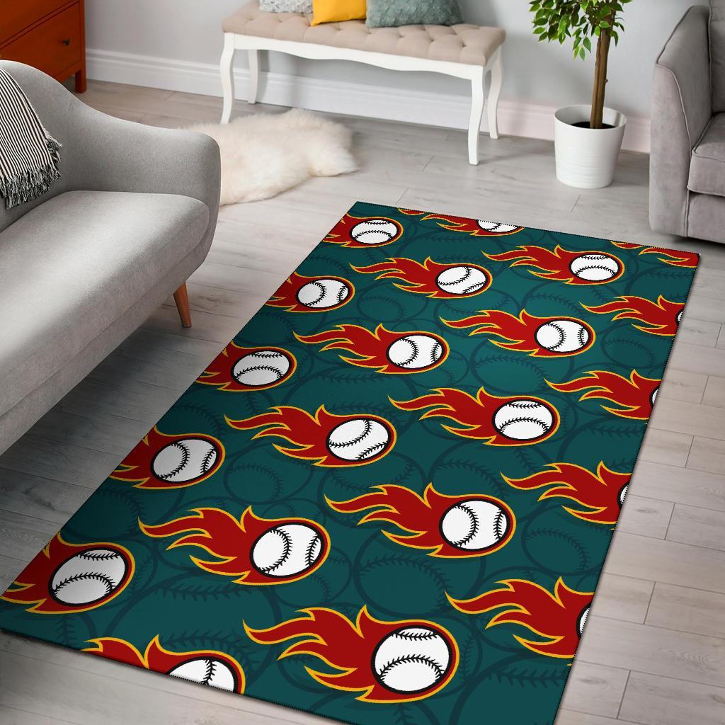 Baseball Fire Pattern Print Floor Mat-grizzshop