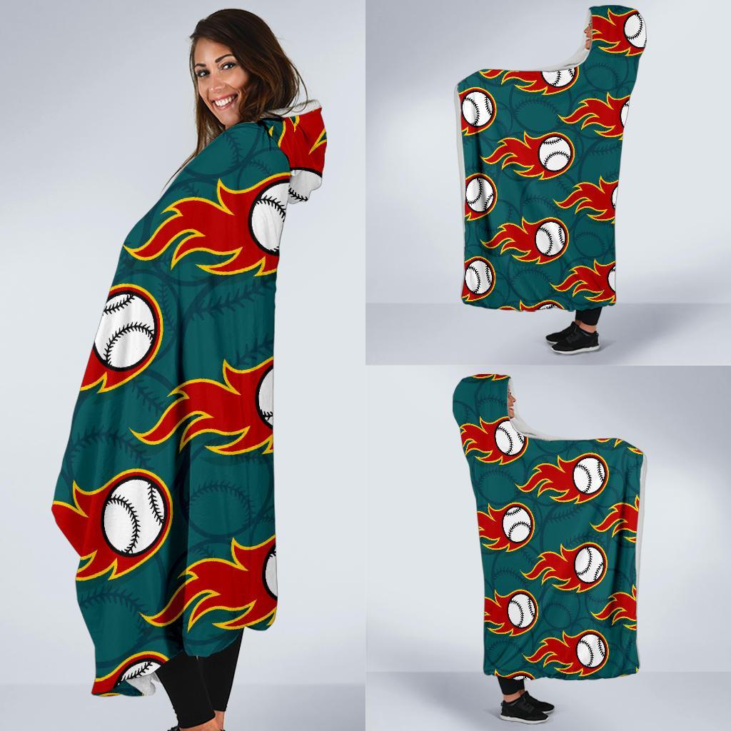 Baseball Fire Pattern Print Hooded Blanket-grizzshop