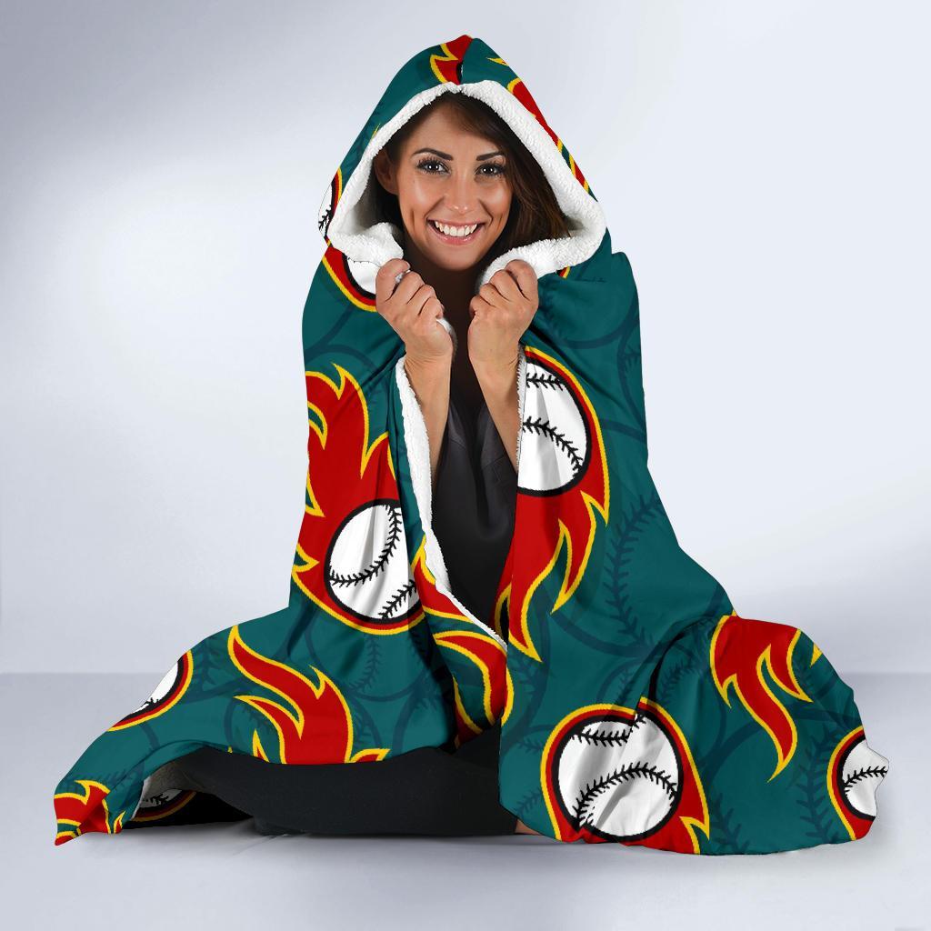 Baseball Fire Pattern Print Hooded Blanket-grizzshop