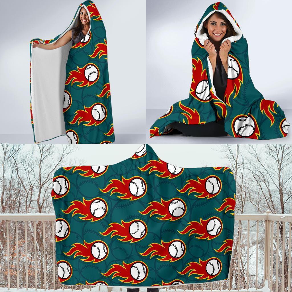 Baseball Fire Pattern Print Hooded Blanket-grizzshop