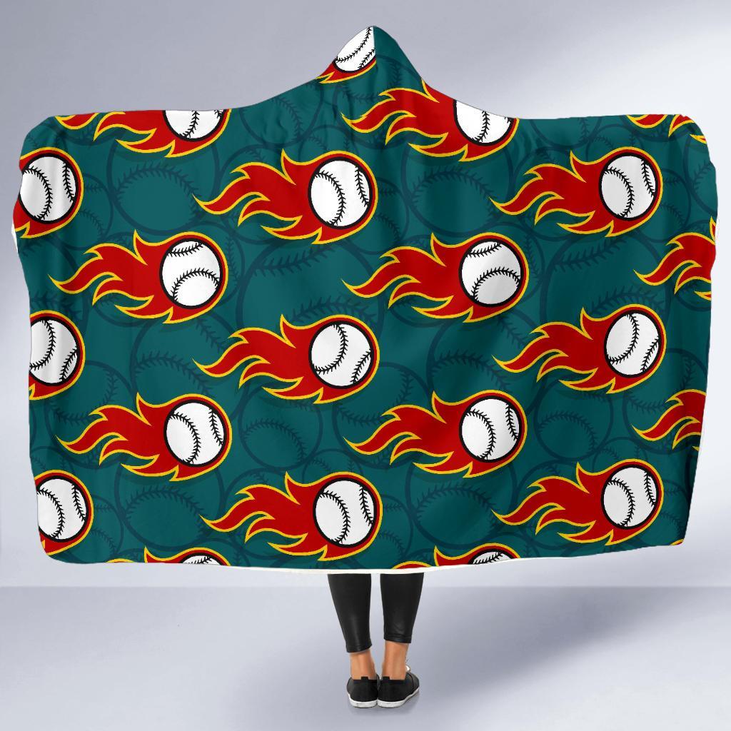 Baseball Fire Pattern Print Hooded Blanket-grizzshop