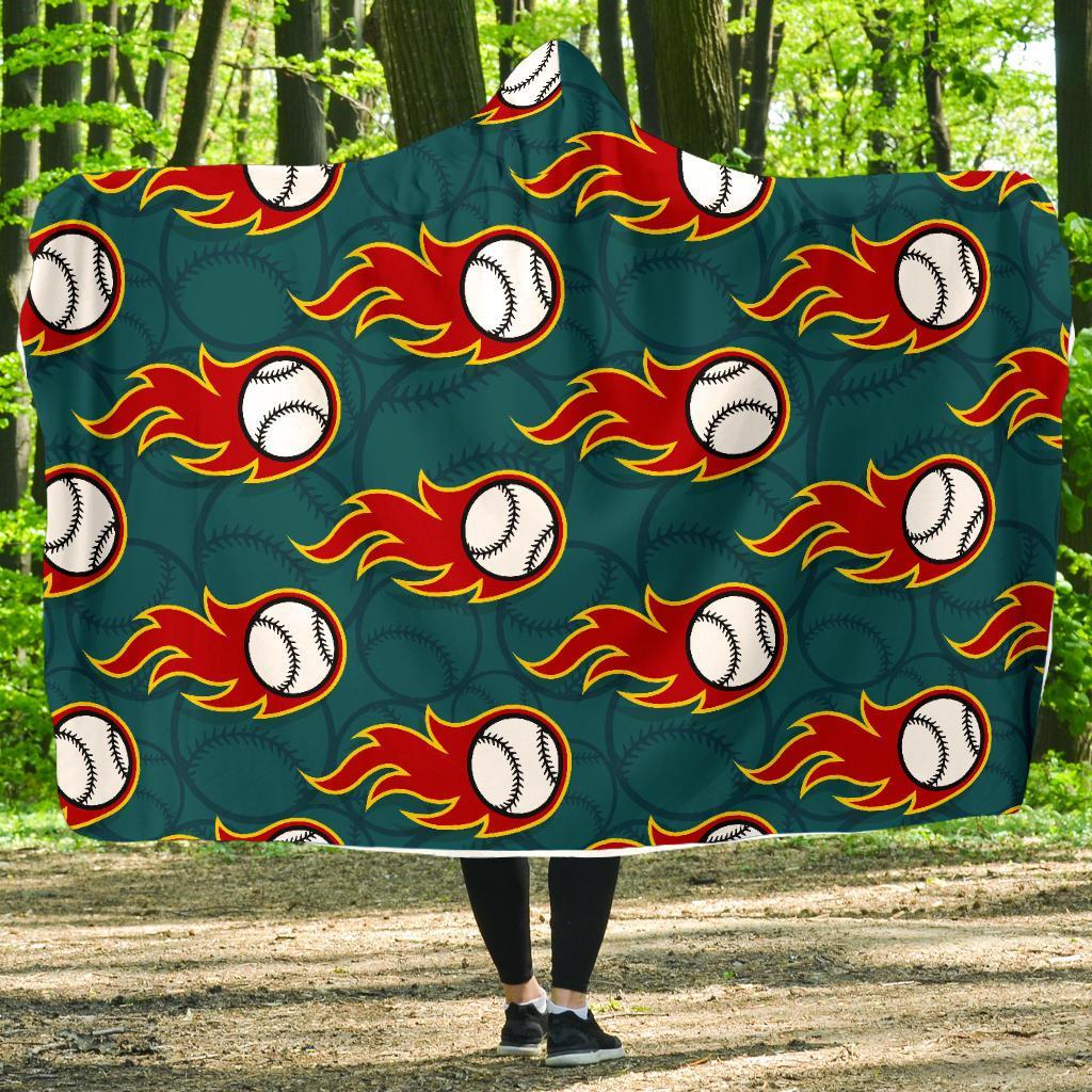 Baseball Fire Pattern Print Hooded Blanket-grizzshop