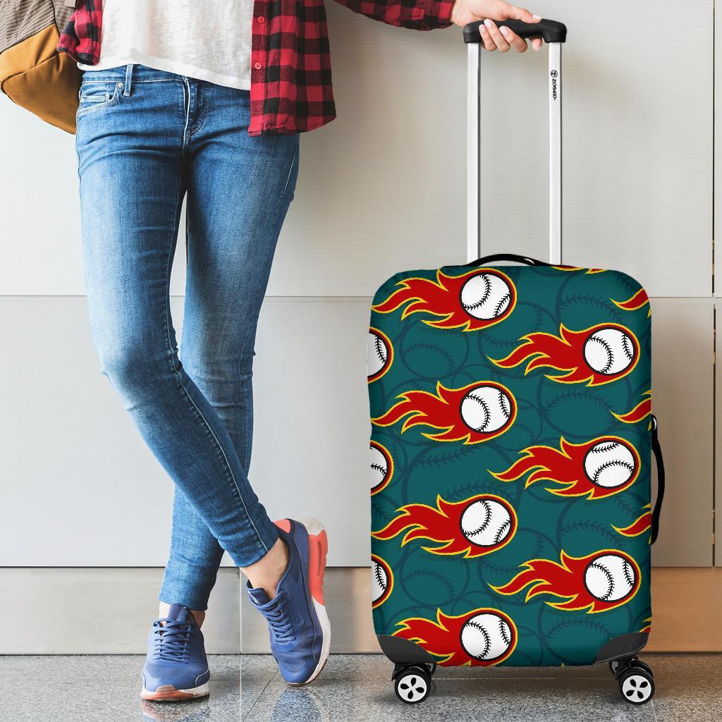 Baseball Fire Pattern Print Luggage Cover Protector-grizzshop