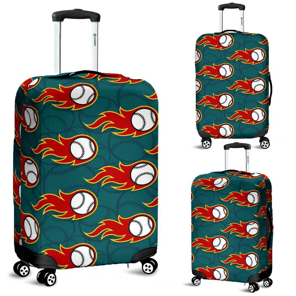 Baseball Fire Pattern Print Luggage Cover Protector-grizzshop